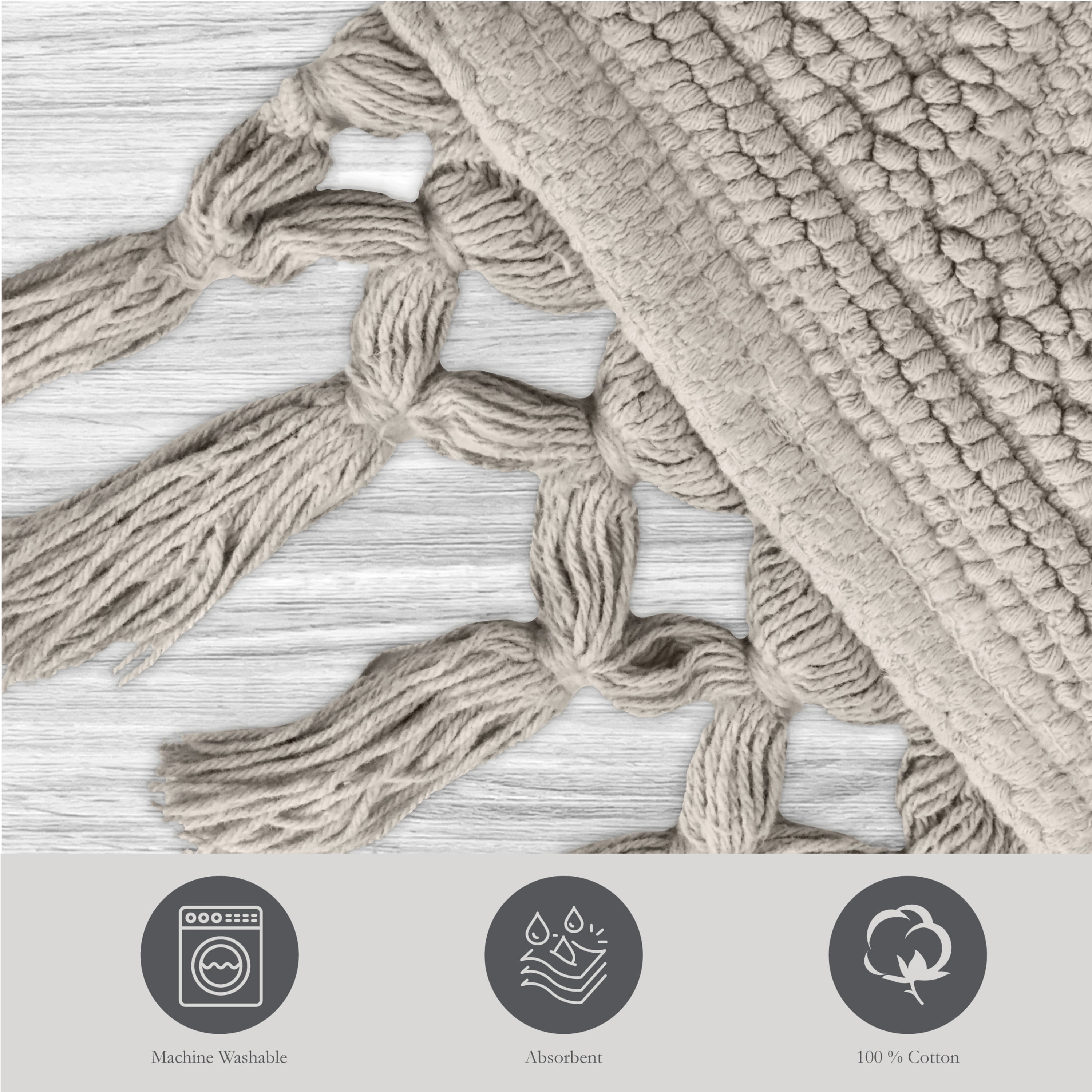 Jean Pierre Ricardo Cotton Fringe 17 x 31 in. Bath Rug, Light Grey
