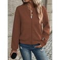 thumbnail image 2 of Women Round Neck Regular Sleeve Geometric Jacquard Bomber Jacket - Loose Fit, Caramel, S-5XL, Spring and Autumn, 2 of 7
