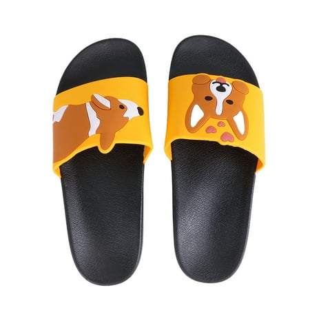 

NICEXMAS Women Cartoon Slippers Corgi Pattern Non-Slip Slippers Flatform Footbed Beach Slides Ladies Sandals Casual Shoes (Black 40)