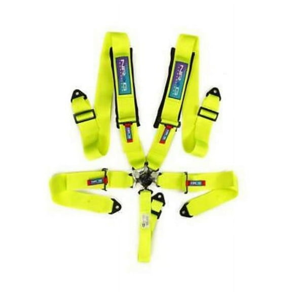 NRG SBH-B6PCNG 3 in. 16.1 5PT Seat Belt Harness with Pads & Cam Lock - Neon Green