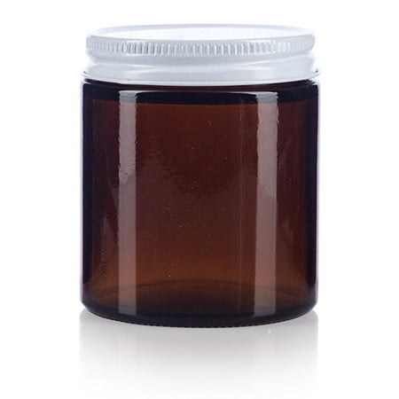 Amber Leaf Metal Box Amber Thick Glass Straight Sided Jar with White Metal Airtight Lid - 4 oz / 120 ml (6 pack) + Spatulas and Labels ()