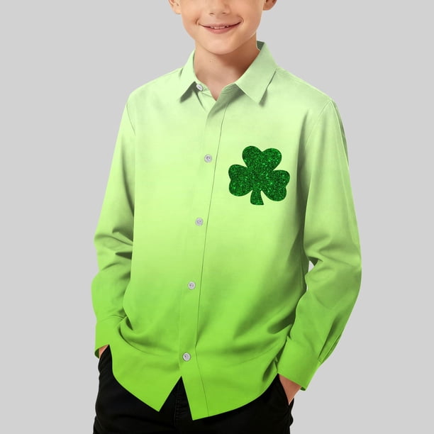 Blusa y camisa de manga larga con cuello vuelto para niños, camisa informal de moda para niños y niñas, camisa de manga larga con estampado del Día de San Patricio, camisa de manga larga con cuello vu