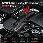 NEXPOW 3000A Jump Starter with Air Compressor, 150 PSI Digital Tire Inflator, 16000mAh PD 30W Fast Charge, 12V Battery Booster Power Bank for 8.5L Gas/6.5L Diesel