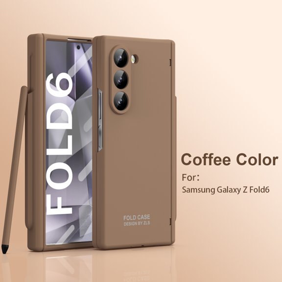 TECH CIRCLE for Samsung Galaxy Z Fold 6 5G Case Built-in Screen Protector,Luxury Drop Shockproof Full Body Protective Case with Pen Holder / Stylus Pen for Samsung Galaxy Z Fold 6 7.6" 2024,Coffee