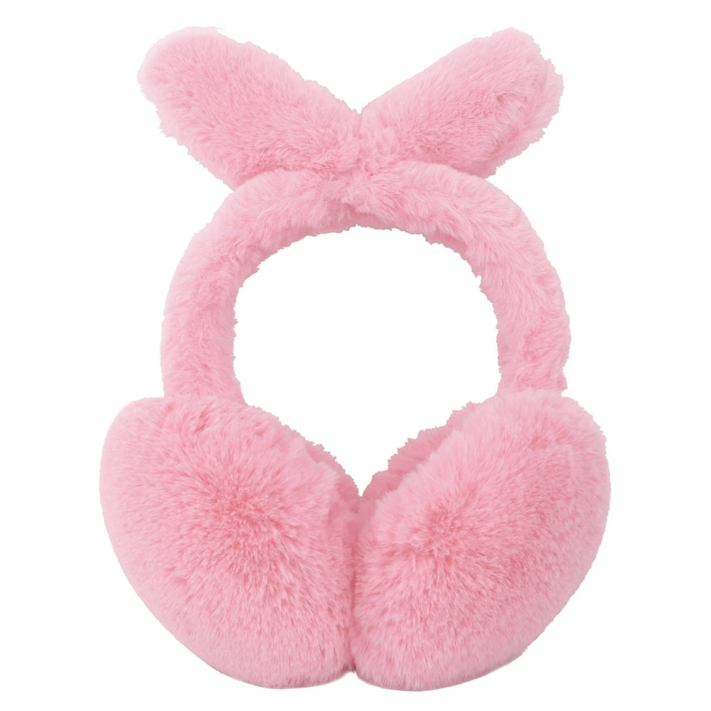 Kids Bunny Earmuffs Cute Plush Winter Ear Warmers, Pink