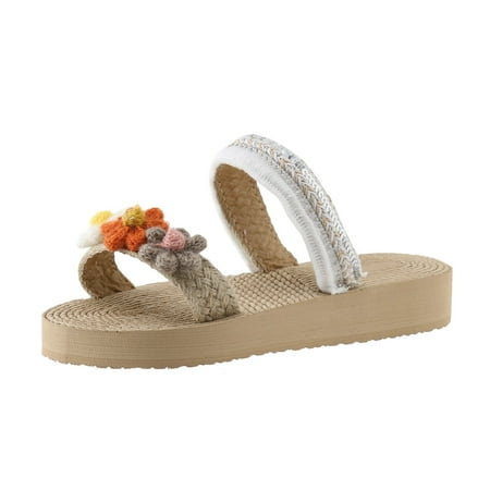 

CBGELRT Slipps Shoes for Women Indoor Walking Casual Shoe Fashion Spring And Summer Women Slippers Thick Bottom Flat Bottom Slip On Lightweight Open Toe Pearl Sequins Colorful Flowersblue Asian Size