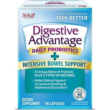 Digestive Advantage IBS Probiotics For Digestive Health & Intensive Bowel Support, Probiotics For Women & Men with Digestive Enzymes, Support for Occasional Bloating & Gut Health, 96ct Capsules