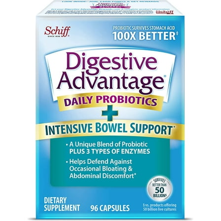 Digestive Advantage IBS Probiotics For Digestive Health & Intensive Bowel Support, Probiotics For Women & Men with Digestive Enzymes, Support for Occasional Bloating & Gut Health, 96ct Capsules