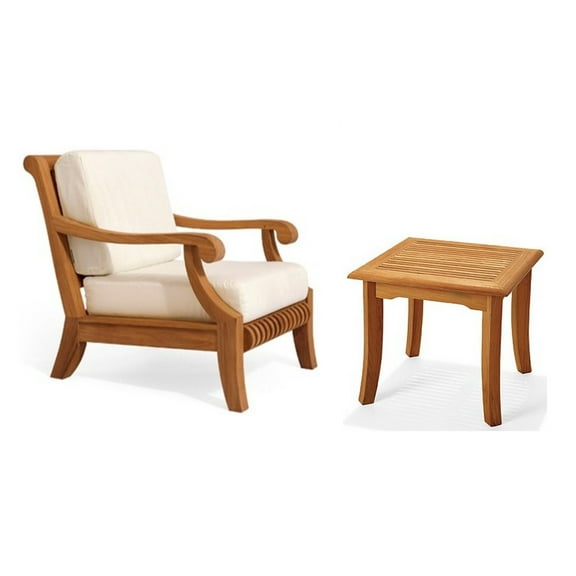 Giva 2 Pc Lounge Chair Set: Lounge Chair & Side Table With Cushions in Sunbrela Fabric #5404 Canvas Natural