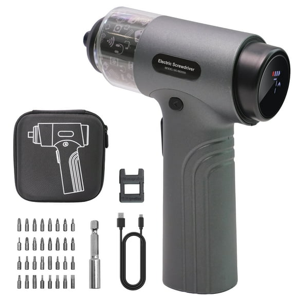 Cordless Electric Screwdriver Set with 32 Bits, Digital Screen, LED Light, 7 Torque Settings, 1/4'' Hex, Mini Electric Tool Kit for Home Repair