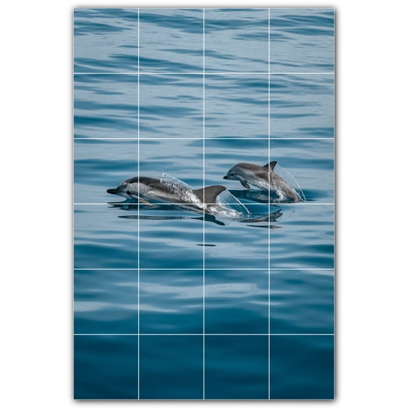 Picture-Tiles.com: Dolphin Ceramic Tile Wall Mural WAL500501-46M. 24"W x 36"H using (24) 6" x 6" Ceramic Tiles-Satin Finish