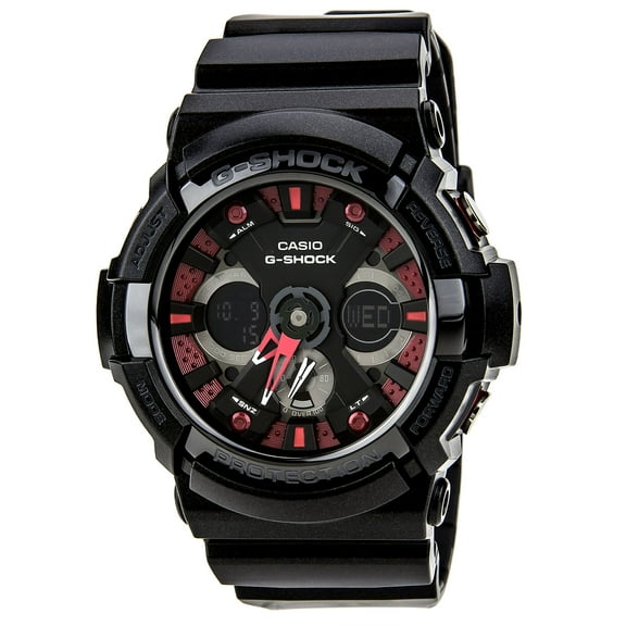 GA200SH-1A Men's G-Shock Black & Red Ana-Digi Dial Black Metallic Resin World Time Dive Watch