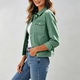 thumbnail image 5 of Edvintorg Denim Jacket for Women Lightweight Long Sleeve Casual Button Down Cropped Jean Coat with Pocket Womens Fashion S-2XL Green, 5 of 6