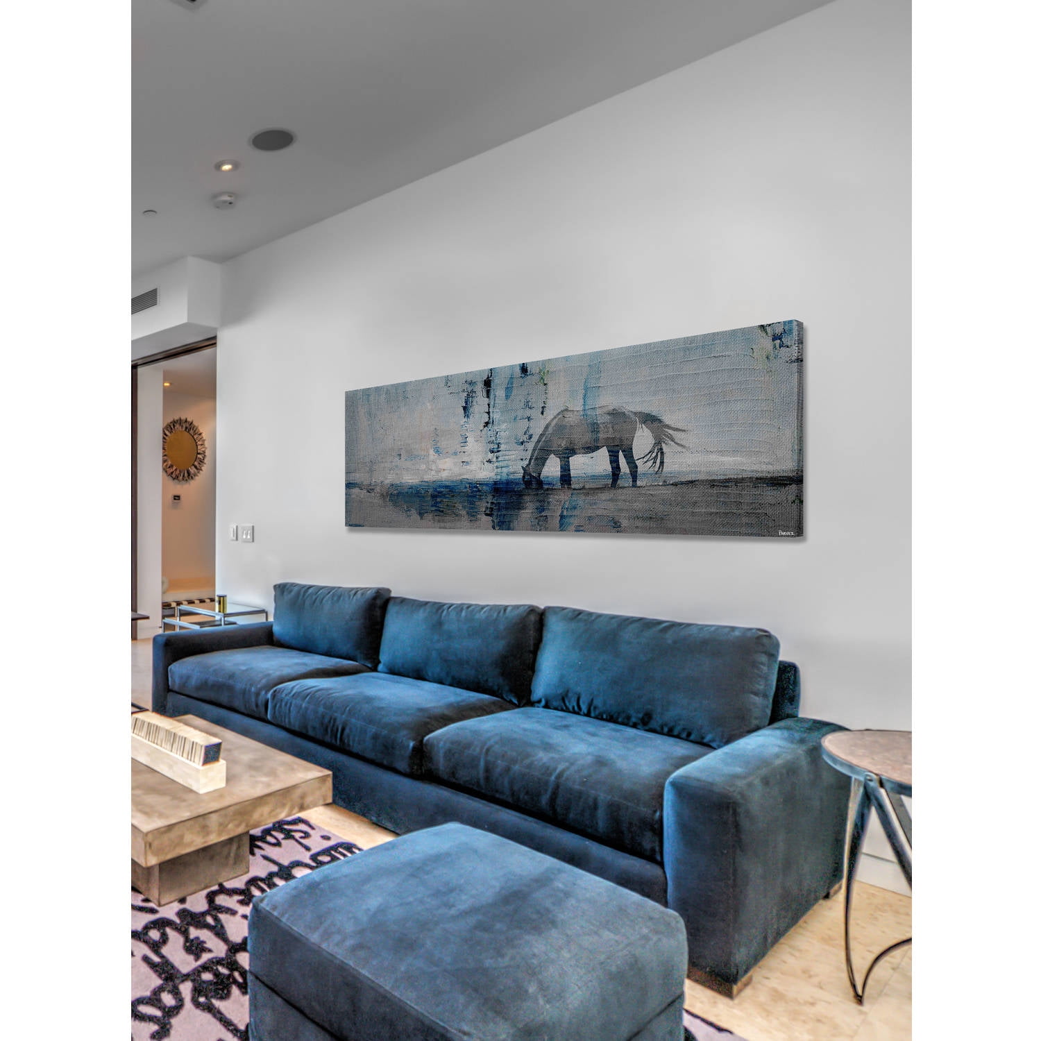 Parvez Taj Horse Grazing Blue Canvas Wall Art