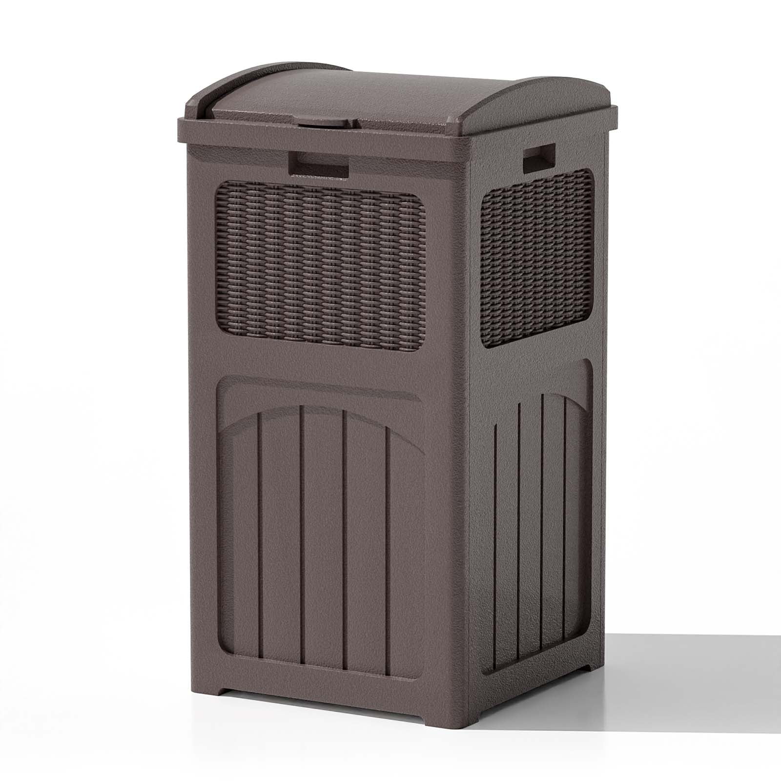Patiowell 36 Gallon Hideaway Can Resin Trash with Latch for Backyard, Deck, or Patio,Brown