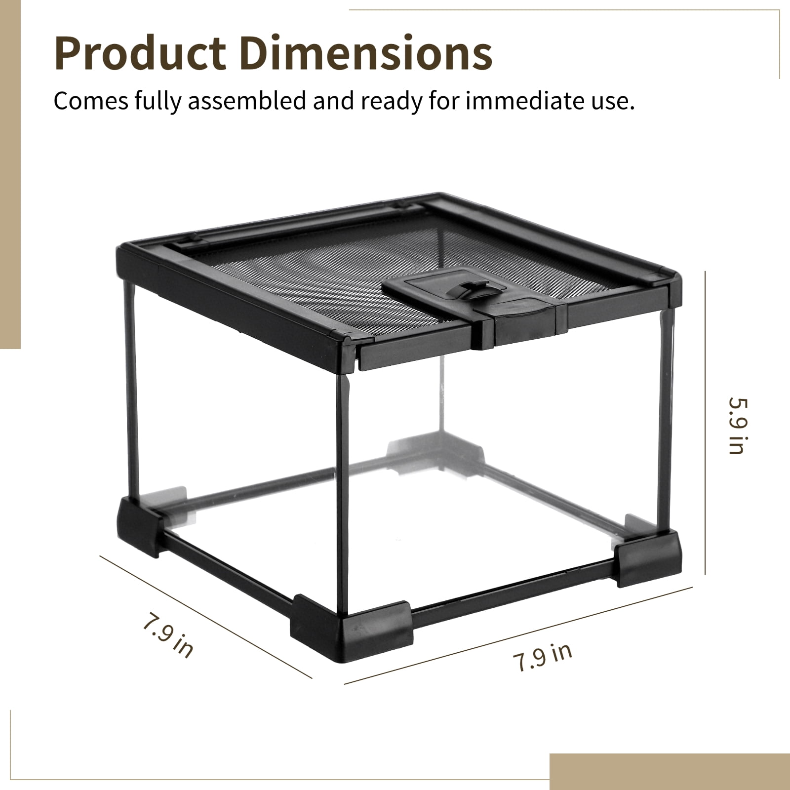 Mini Reptile Glass Terrarium 7.9 x 7.9 x 5.7", Full View Rainforest Vivarium Tank, Stackable Amphibian Enclosure Cage for Turtles, Geckos, Frogs, Hermit Crabs, No Installation Needed