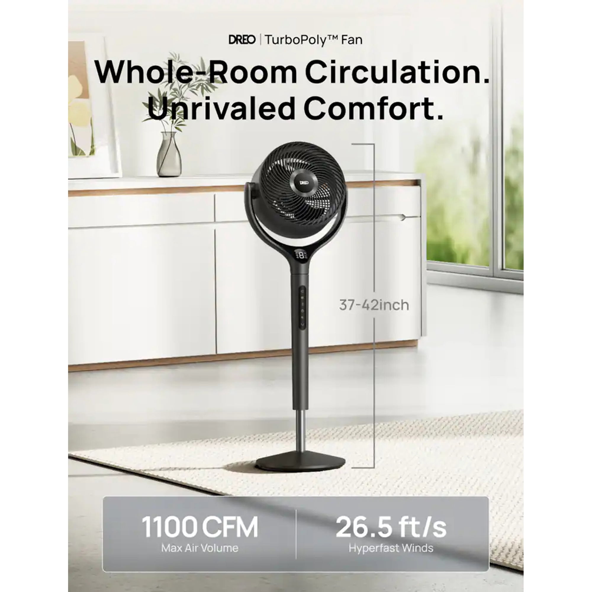 Dreo 41.34 in. H X 9 in. D 3 speed Oscillating Pedestal Fan With Remote Remote Control