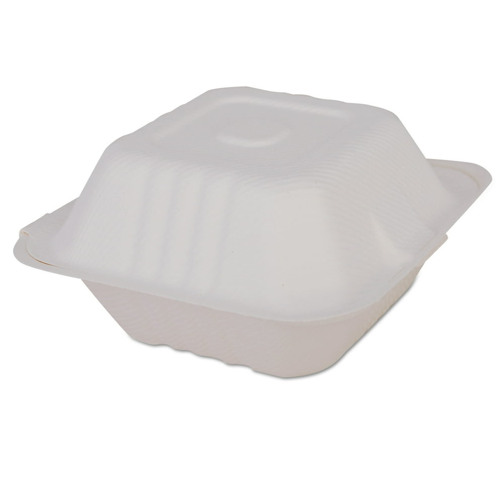 SCT ChampWare MoldedFiber Clamshell Containers, 6w x 6d x 3h, White