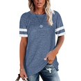 thumbnail image 1 of HTOOQ T-shirts à Manches Courtes Col Rond pour Femmes T-shirts à Manches Courtes T-shirts à Rayures Tuniques, 1 of 5