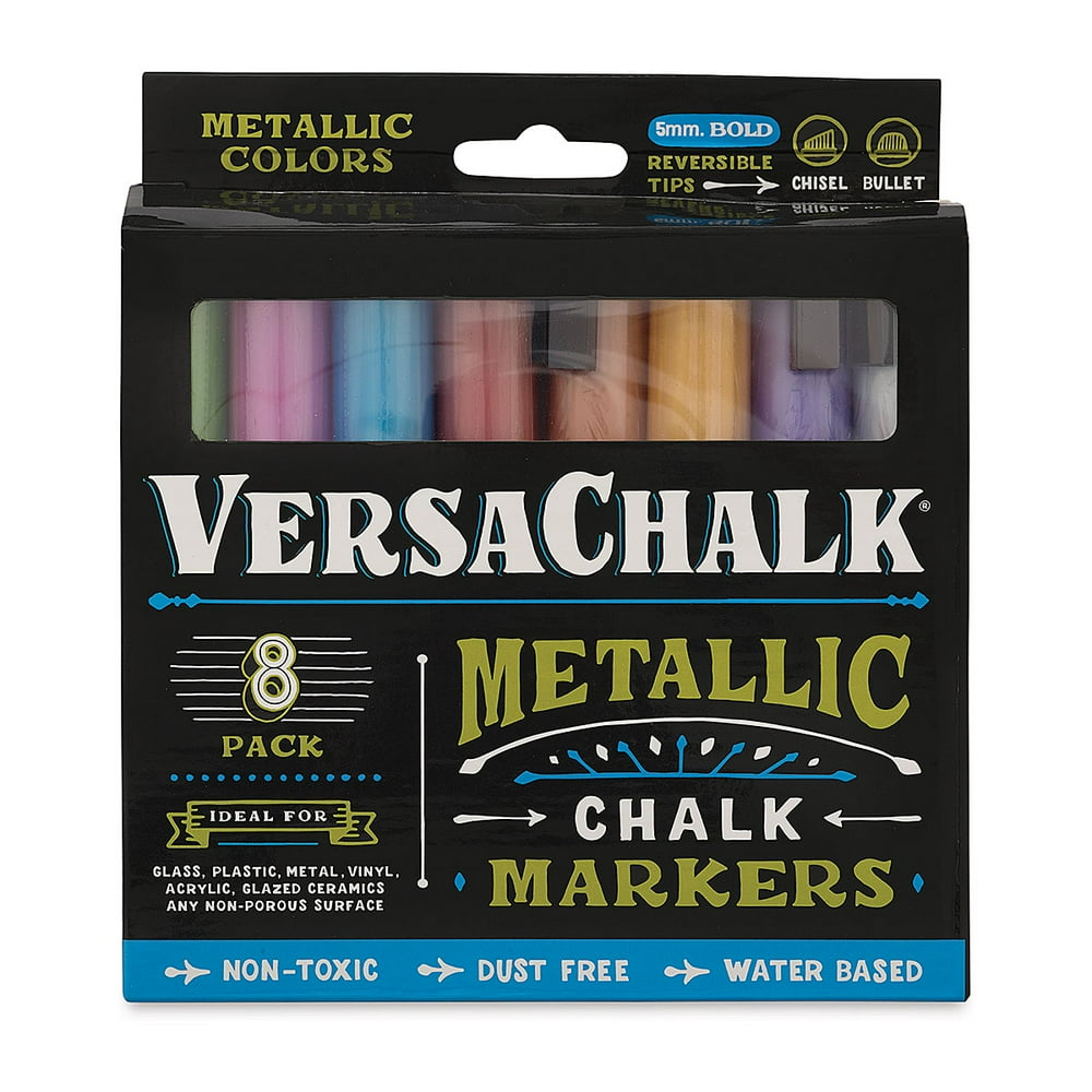 VersaChalk Liquid Chalk Markers Set of 8, Metallic Colors, Bold