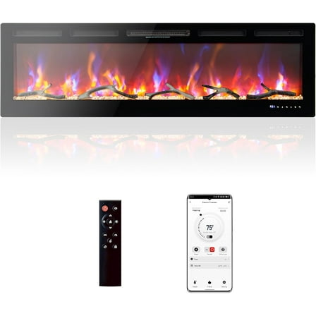 Riedhoff Electric Fireplace 72" x 18", Wall Mounted, Control by WiFi & Remote, 750/1500W, Black