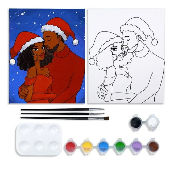 VOCHIC Canvas Painting Party Kit for Adults, 8x10 Pre-Drawn Stretched Canvas Outline Acrylic Paint Set, Sip and Paint Party Lover Date Night Valentine's Day Gift, Christmas Couple