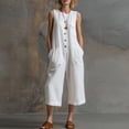 thumbnail image 2 of JULMCOMO Jumpsuits for Women Crew Neck Button Down Casual Bib Overalls Sleeveless Retro Wide Leg Capri Jumpsuit with Pockets White S, 2 of 9