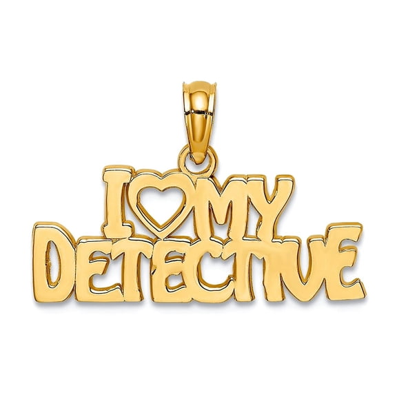 22.85mm 10k Solid Yellow Gold I Love Heart My Detective Charm Pendant Necklace for Women - 1.2 Grams