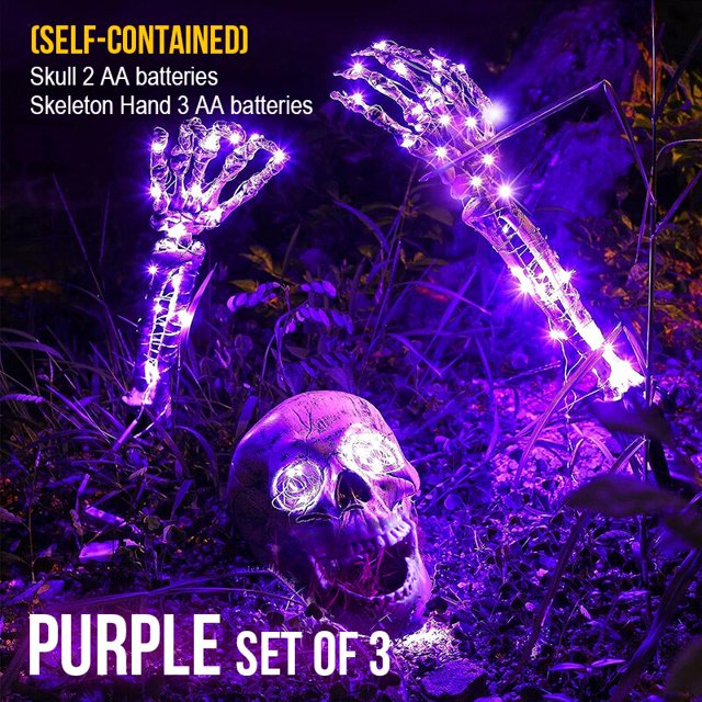 Estacas de mano de esqueleto LED para decoración de Halloween, estacas de esqueleto de aspecto realista, estacas de césped de patio de graveard