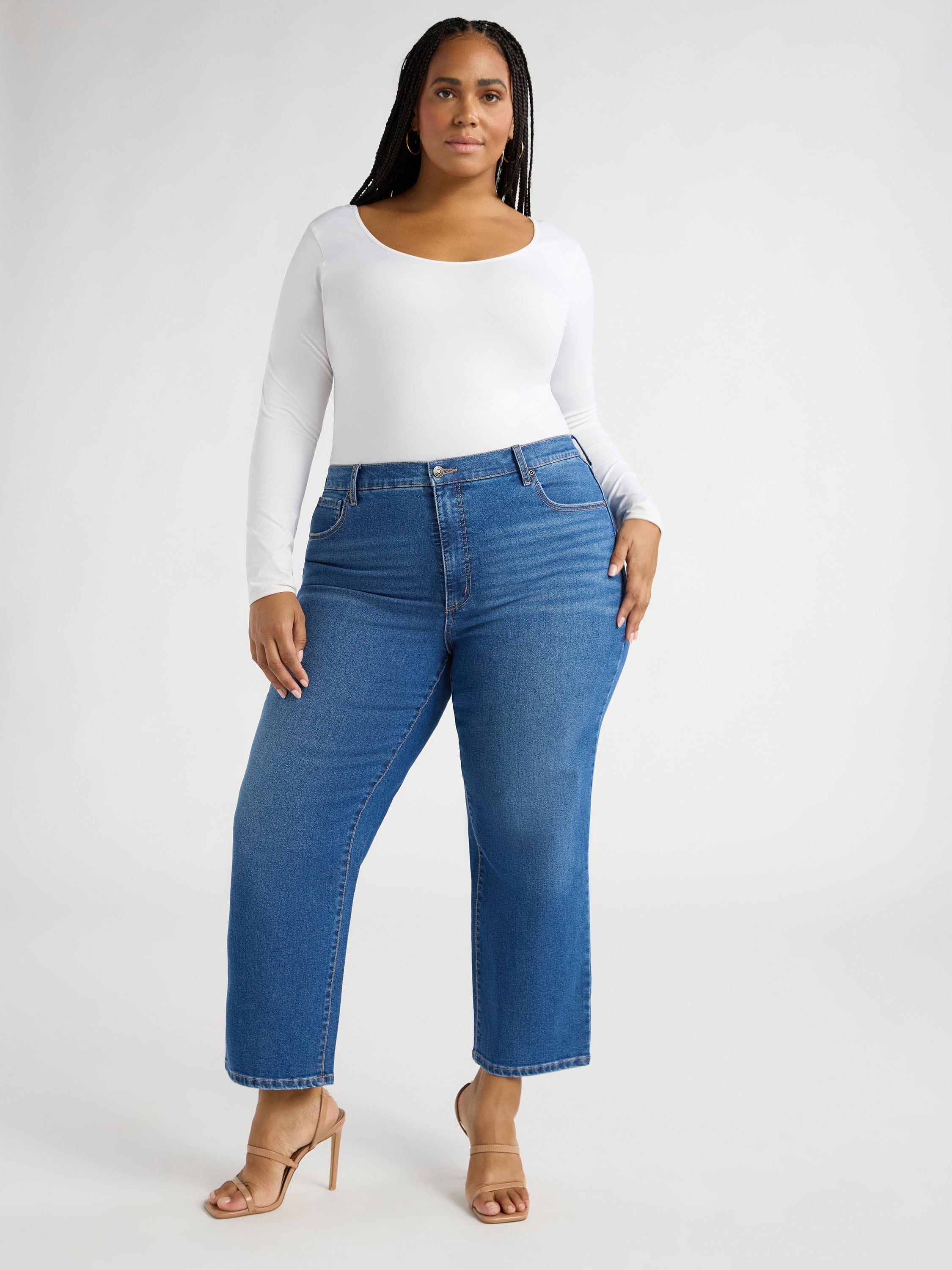 Sofia by Sofia Vergara Women's and Women's Plus Lana Relaxed Straight Super High Rise Jeans, 27" Inseam, Sizes 0-28