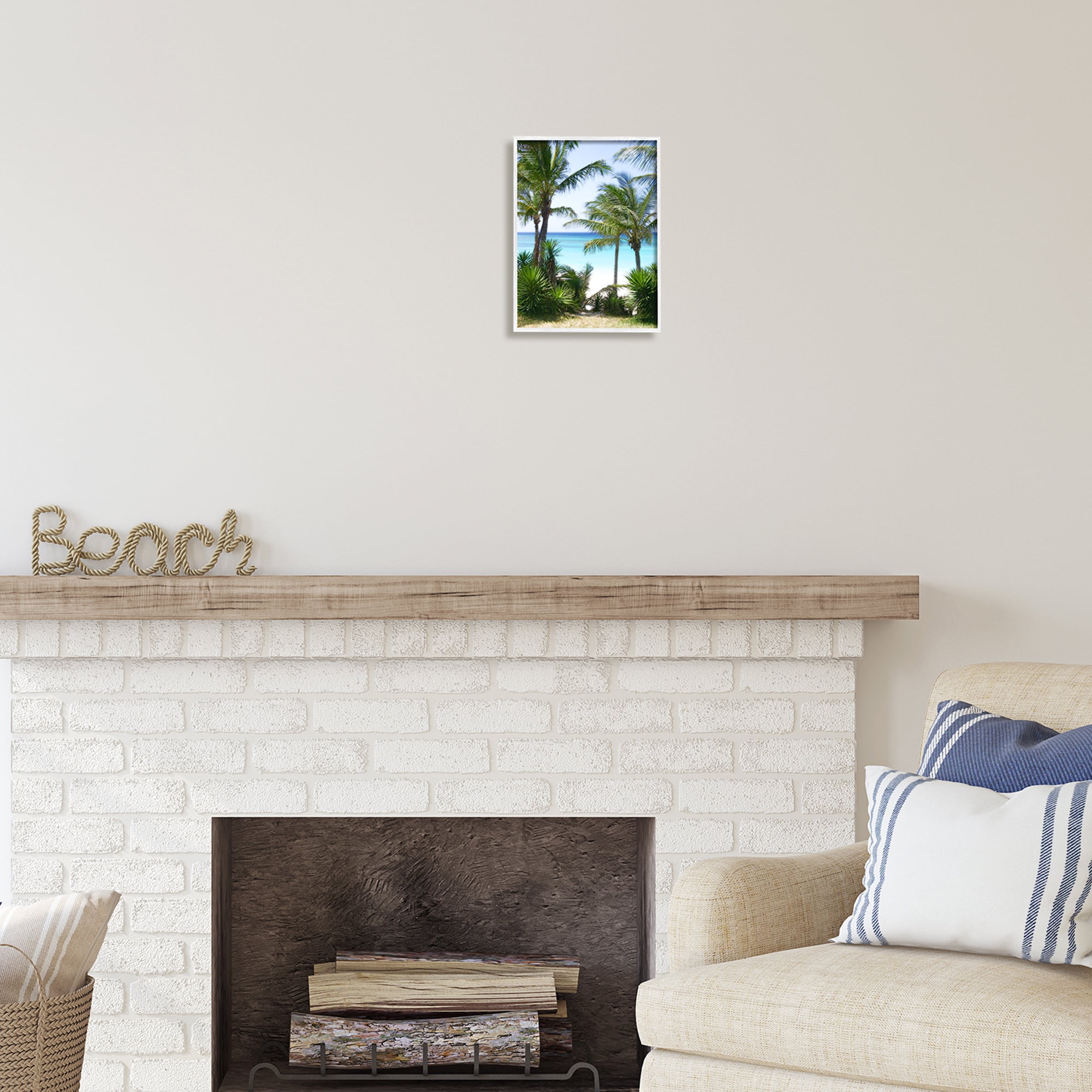 Stupell Industries Palm Trees Near Beach Nature Photography White Framed Art Print Wall Art, 11 x 14