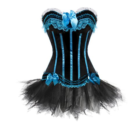 

YYDGH Renaissance Vintage Dress for Women Medieval Corset Bustier Skirt Gothic Overbust Bustiers Costumes Blue XXL