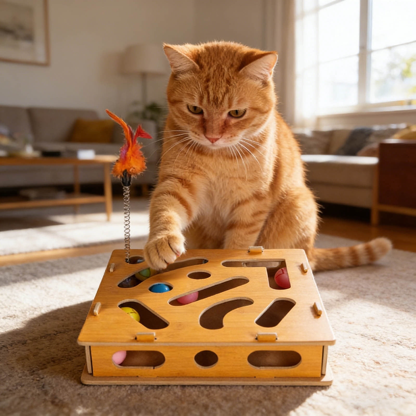 Pet Toys Enrichment for Indoor Cats Interactive Wooden Scratch Puzzle with Sandpaper and Stress- Nail Care Alternative for Cats