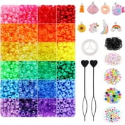 Miss Rabbit 4000 pcs Pony Beads for Jewelry Making Bracelet Making Kit, Kandi Beads for Crafts Making with Resin Pendants & Letter Beads Hair Beads with Hair Beader Rubber Bands
