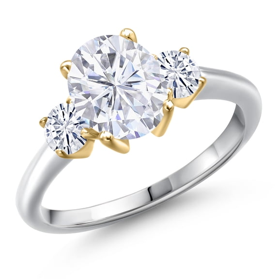 Gem Stone King 2.56 Cttw White Moissanite Engagement Ring for Women | 925 Silver and 10K Yellow Gold | Oval 9X7MM | Gemstone Birthstone (Size 5)