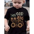thumbnail image 1 of GOURD DOLL - Camiseta con gráfico de bulldozer "My God Is So Big" para niño - 100 % algodón, manga corta, cuello redondo, ropa informal de verano, lavable a máquina, estampado aleatorio, corte están, 1 of 6