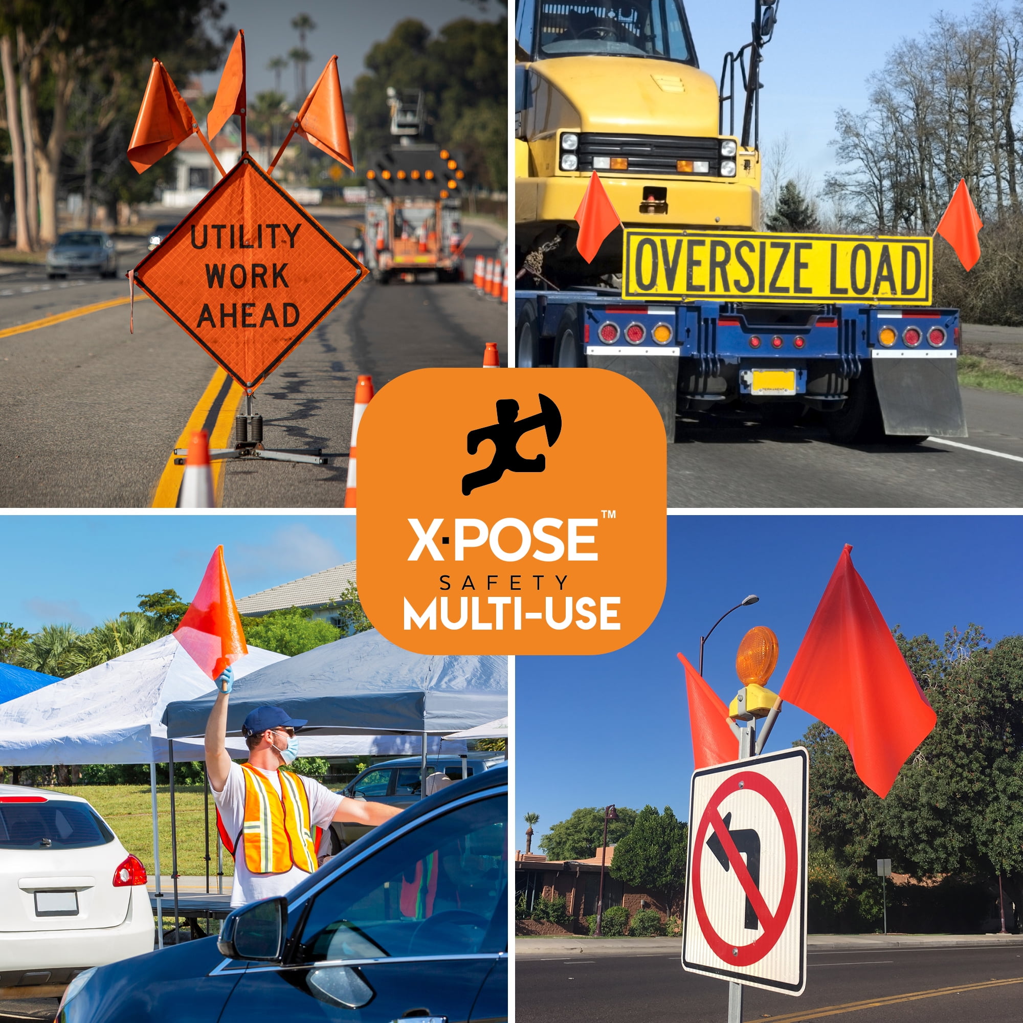Orange Safety Flags - 18" x 18" Orange Warning Flag Pack of 12 - Square Safety Flag - Oversize Signs and Flags - Wide Load Flags - Caution Flags for Roof - Oversized Load Flag