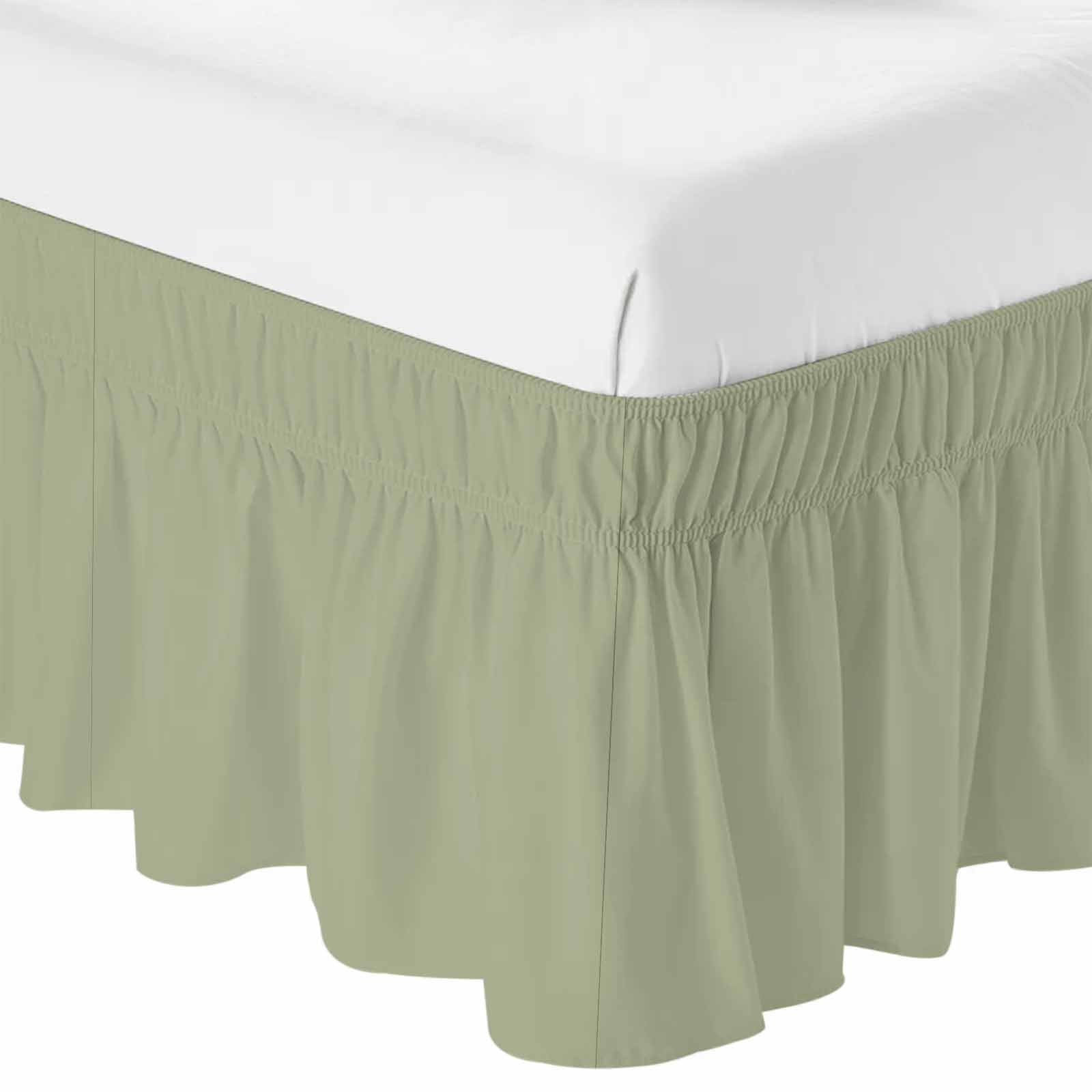 Bed Skirt Sage Green Adjustable Elastic Wrap-Around Dust Ruffle with Solid Color 16 Inch Drop, Bed Frame Cover for Queen Size Bed