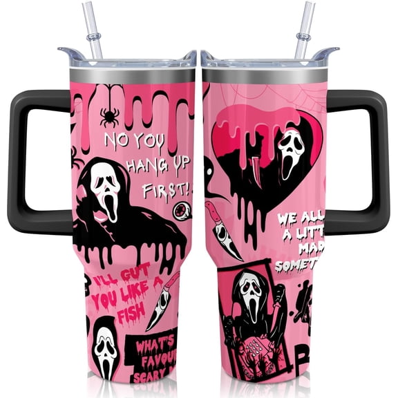 40OZ Halloween Tumbler Horror Movie with Handle and Straw Travel Coffee Mug Stainless Steel Insulated Cup, Halloween Holiday Gifts
