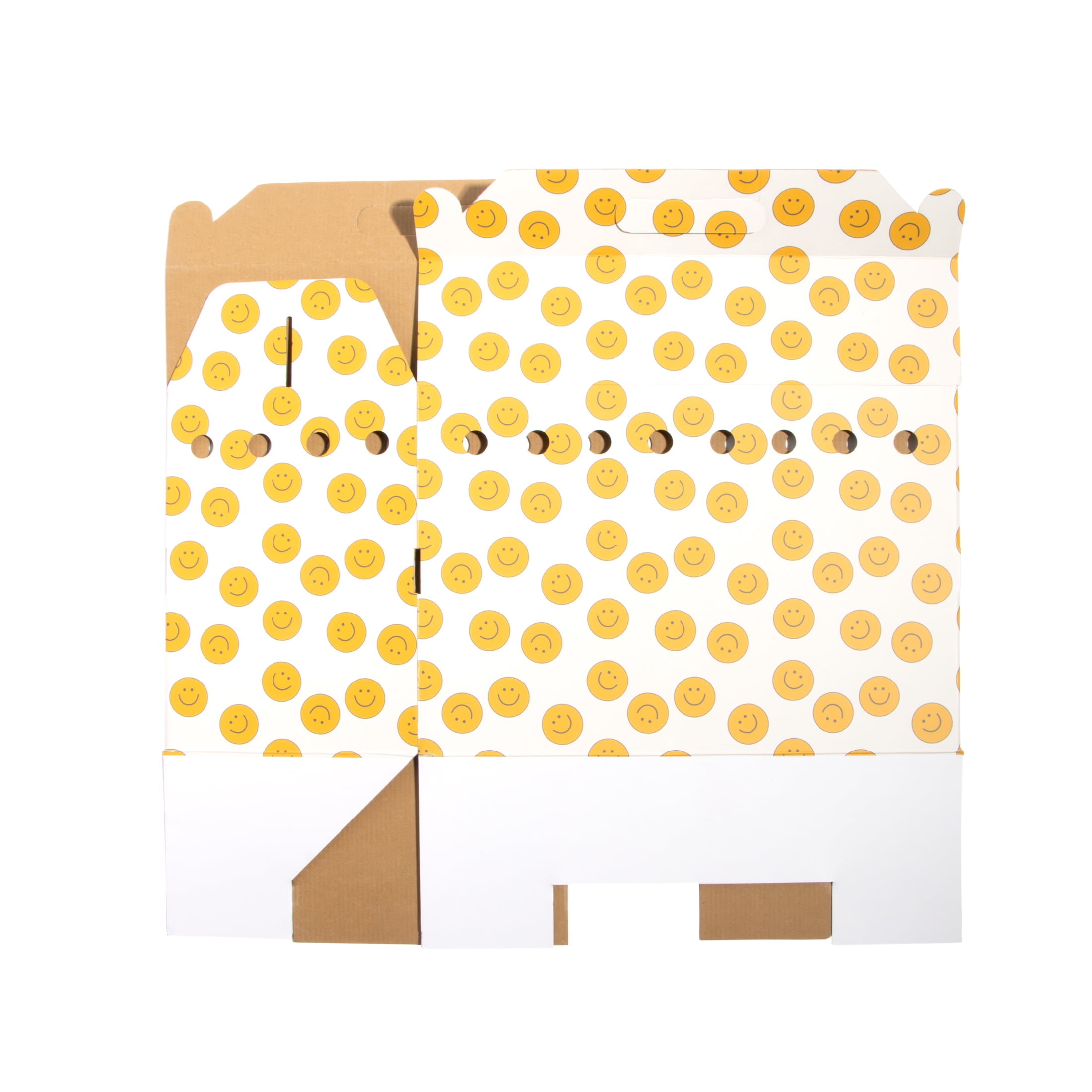 Oodles Ventilated Cardboard Small Animal Carrier with Handle, Yellow Smiley Face Print, 3-pack