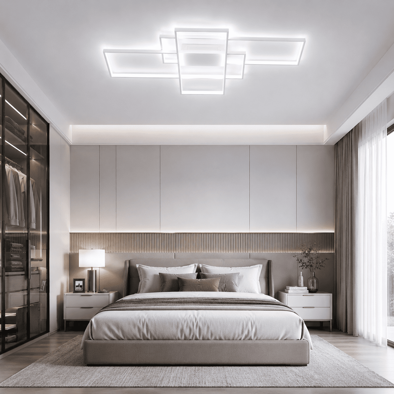 Garwarm Modern White LED Ceiling Light 75W, 3-Square Acrylic Flush Mount Ceiling Lamp, 6500K Cool White Ceiling Light Fixture for Living Room, Bedroom, Kitchen, Dining Room, Study