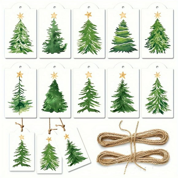 FNNMNNR 60pcs Vibrant Green Christmas Gift Tags - Decorative Paper Hanging Labels for Holiday Presents Party Favors and Gift Wrapping Supplies with Easy Peel-Off Design - Festive Christ
