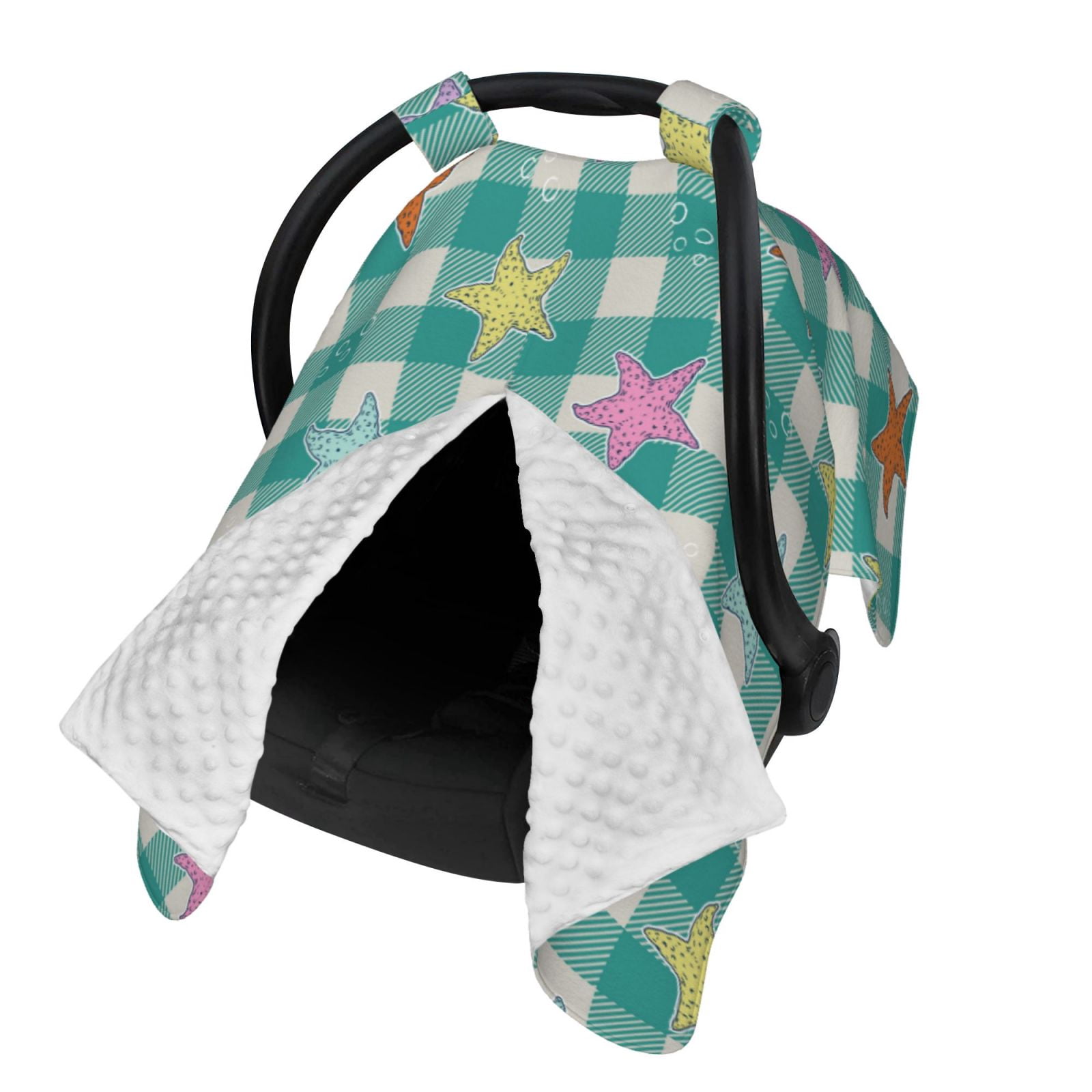 Naloa Starfish On Checkered Background Baby Car Seat Cover, Breathable Baby Carrier Cover, Multiuse Baby Carrier Cover & Nursing Breastfeeding Cover