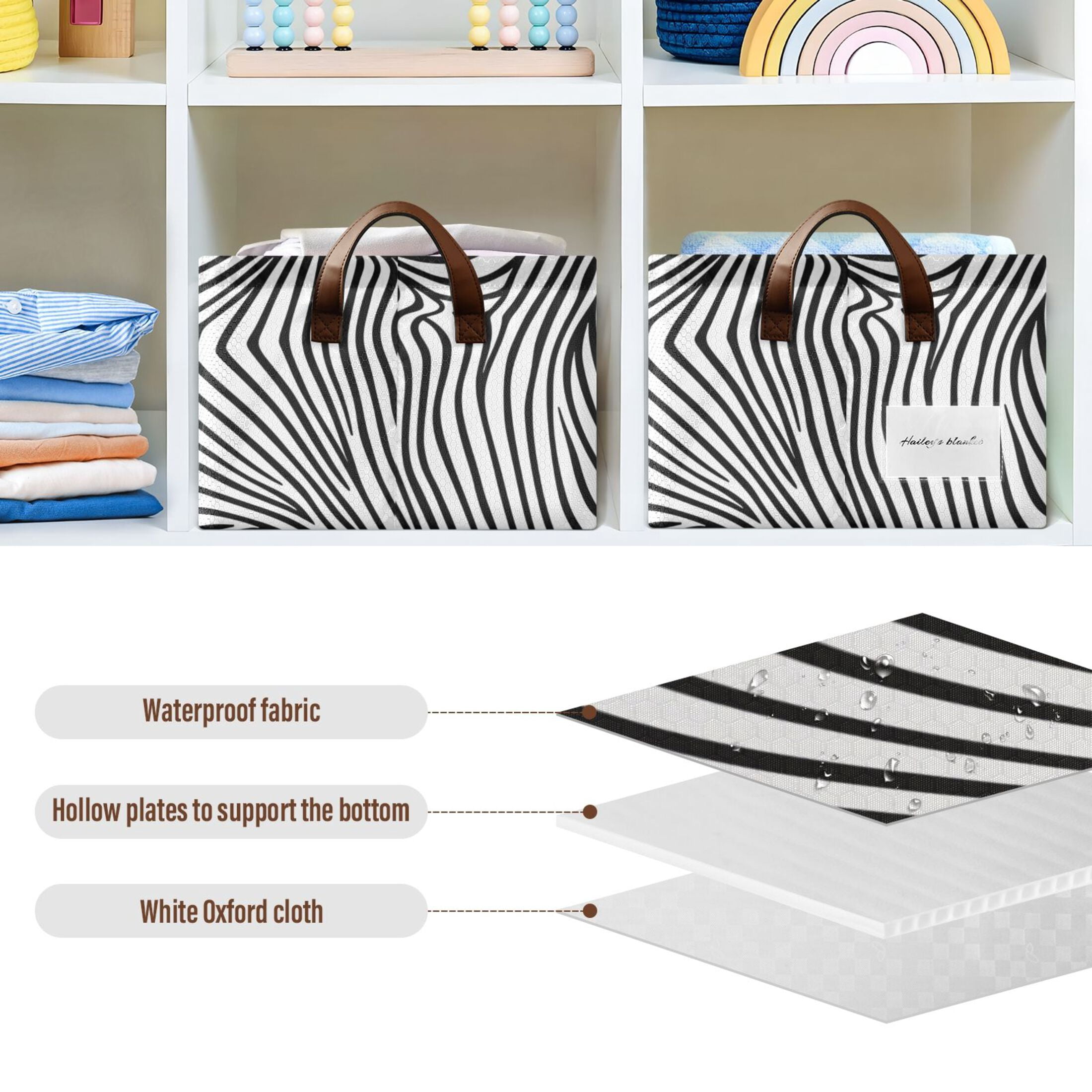 Line Black Storage Bins with Handles Foldable Storage Baskets for Shelves Organizer Cloth Baskets