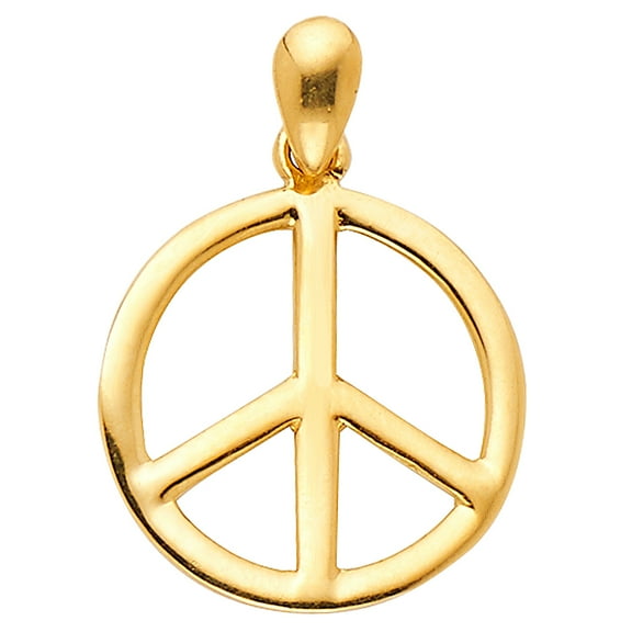 14k Yellow Gold Inspirational Peace Sign Pendant Harmony Smooth Charm Jewelry Female Unisex