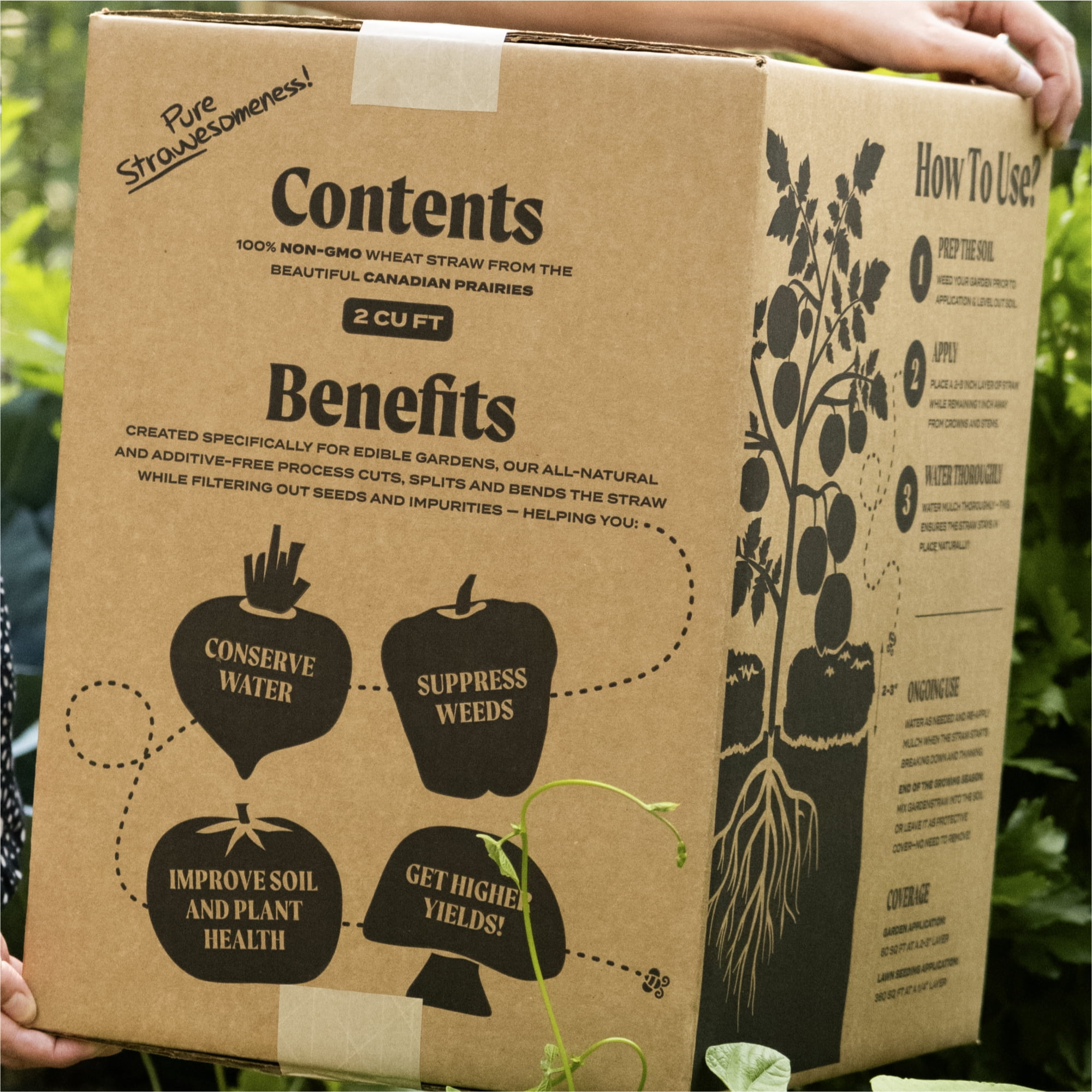 HealthiStraw GardenStraw Mulch, 2 cu ft (8 lbs) – All-Natural Wheat Straw for Gardens, Veggies, Lawns – Sustainable, Water-Saving, Weed-Blocking, Cleaned, No Plastic