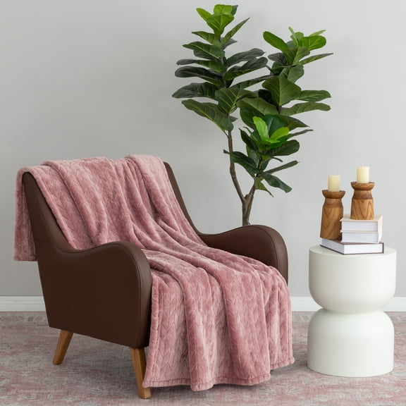 Better Homes & Gardens Textured Velvet Plush Soft Fleece Throw Blanket, Oversized, Mauve Gem