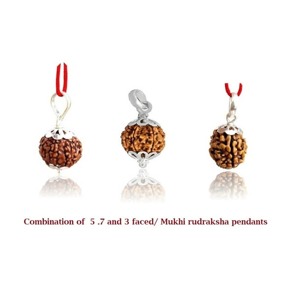 Kamada combination of three rudraksaha pendants ,Spritual Necklace pendants for Women and Men