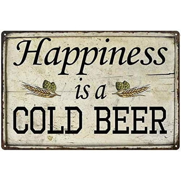 Happiness is a Cold Beer Sign Bar Pub Tavern Funny Signs Vintage Rustic Decor Wall Art Tin Plaque Dads Moms Alcohol Gift 8 x 12 High Gloss Metal 208120064002
