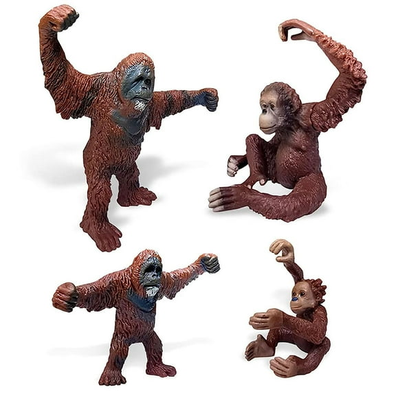 Simulated Orangutan Figurines Orangutan Model Wild Animals Model, Pack of 4
